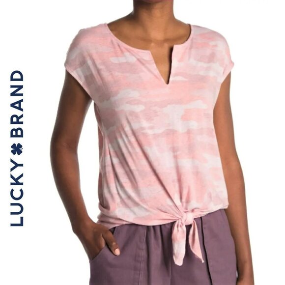 NWT Lucky Brand Super Soft Cotton Camo Tie-Front T-Shirt Top - Picture 1 of 7